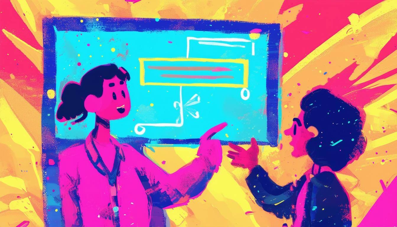 A colorful cartoonish image of a person explaining something-1