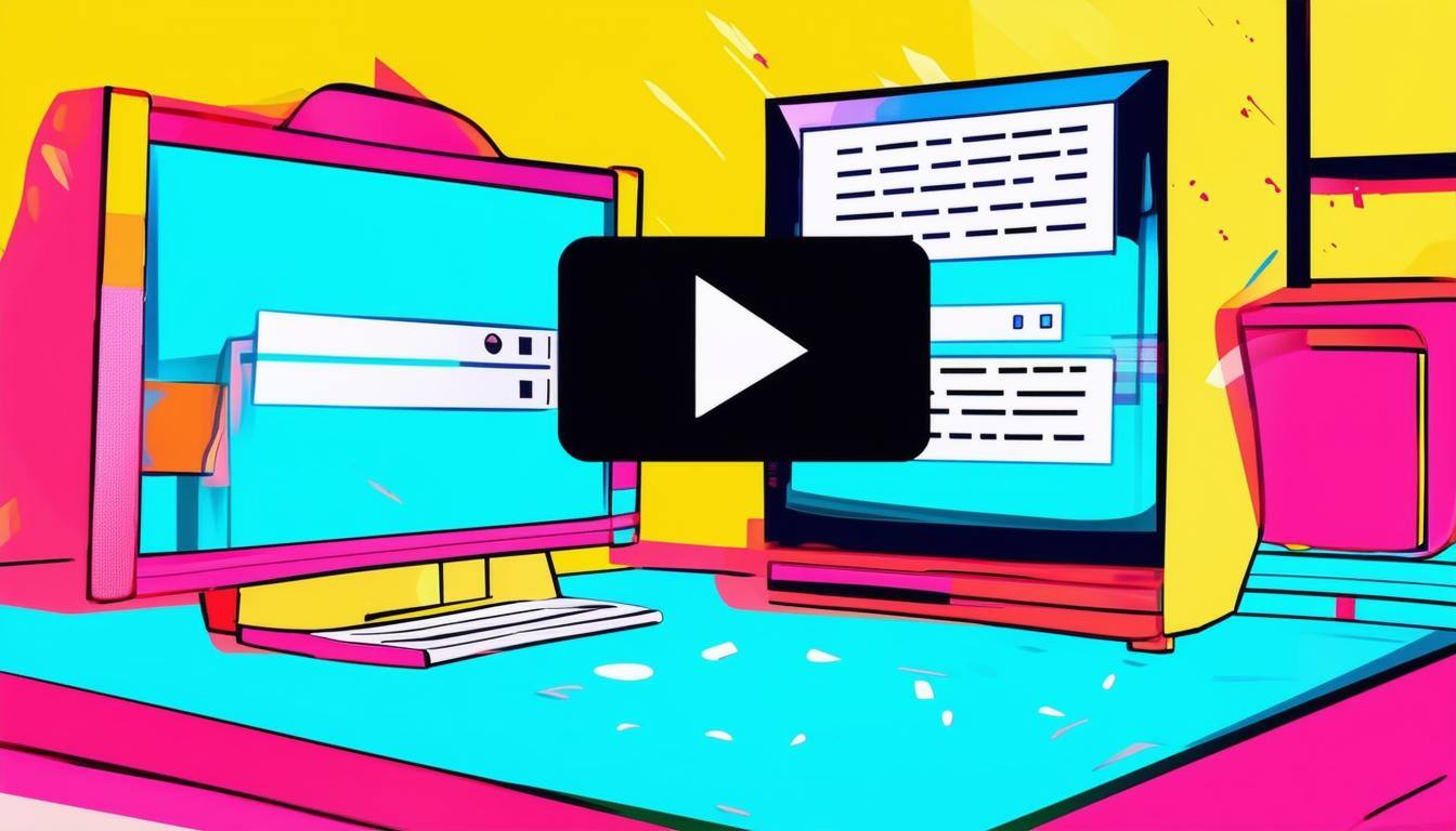 A colorful cartoonish image of a video with closed captions